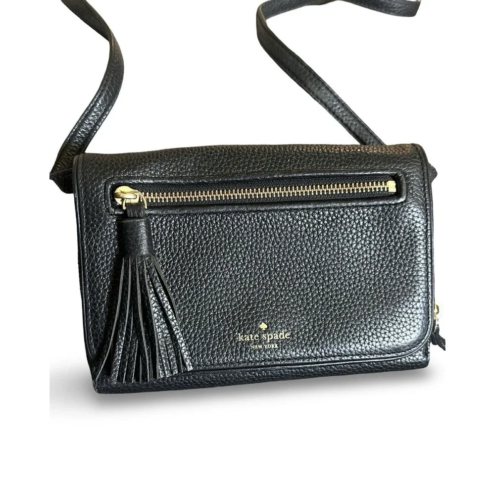 kate spade Black Pebbled Leather Crossbody with Tassel